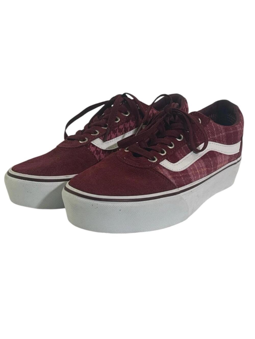 Vans Old Skool Stacked Ward Platform sneakers Womens Size 9 burgundy plaid mix